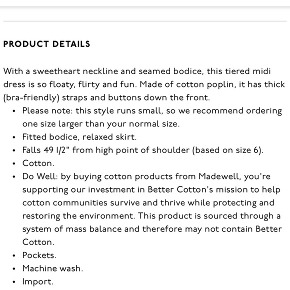 NWT Madewell Button-Front Tiered Midi Dress Size 14 - Picture 4 of 6